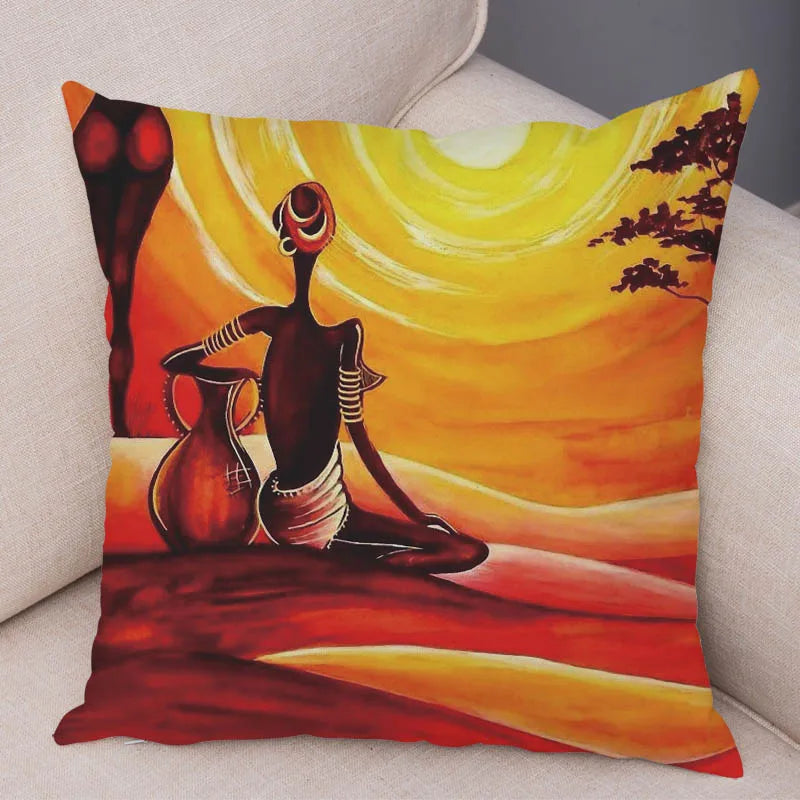 Abstract African Woman Pillowcase – Gallery-Style Exotic Cushion Cover - Glow by Hellen African and Boho Jewelry African Home Decor Cultural Accessories